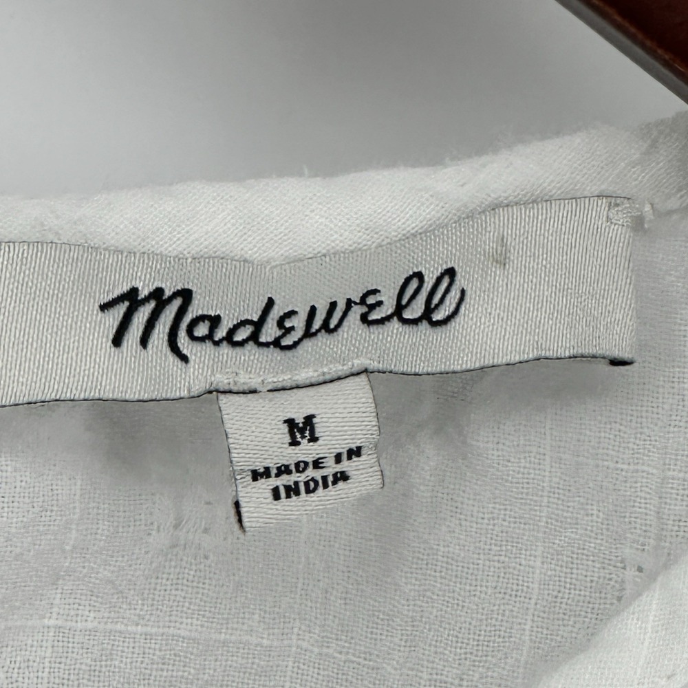 Madewell Women's M Ruffle Sleeve Embroidered Blouse White Sleeveless Top AO002 - Picture 2 of 7